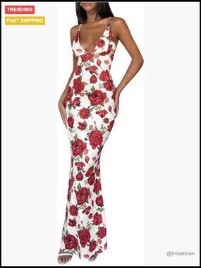 Floral V Neck Maxi Cami Dress Criss Cross Backless Wedding Guest